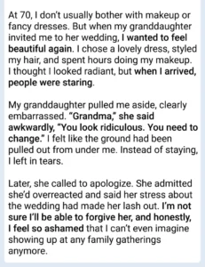 I Left My Granddaughter’s Wedding After Her Comment on My Appearance